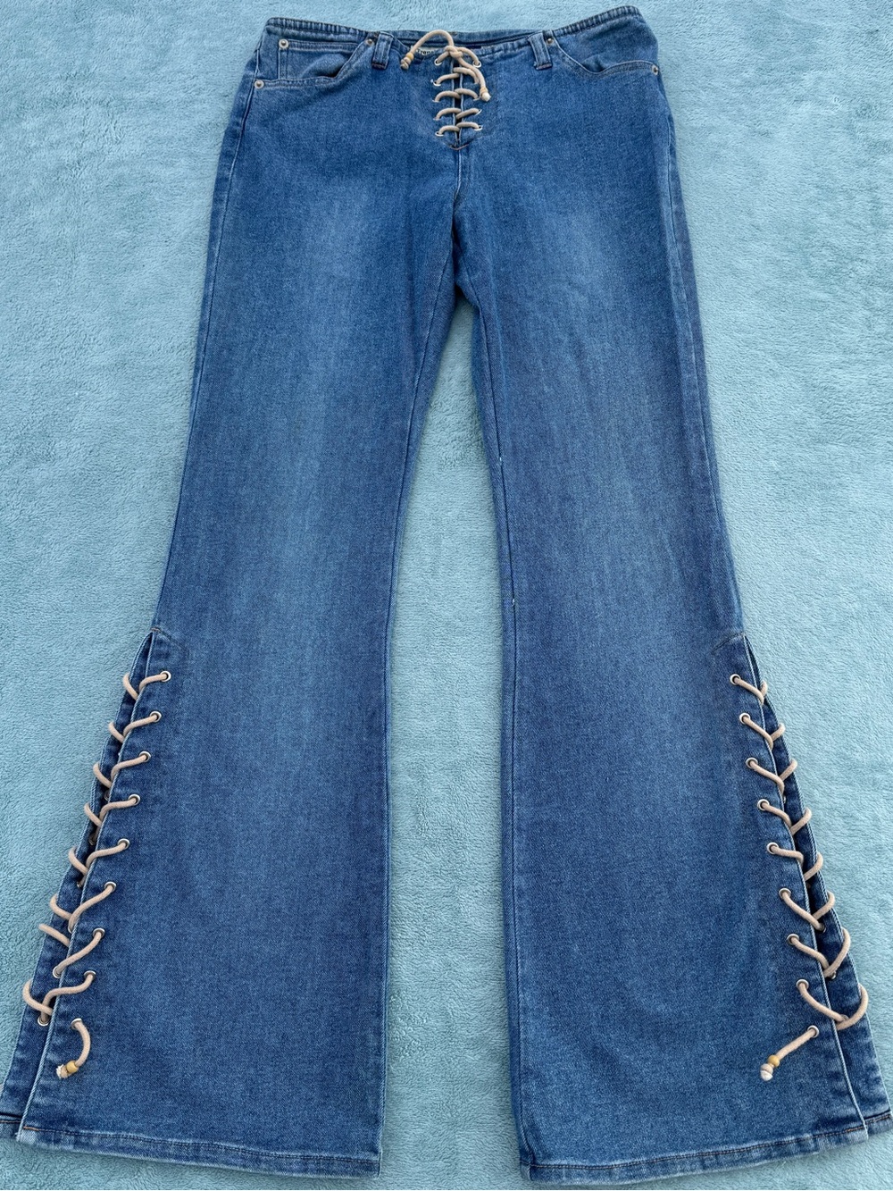French Laundry Blue Lace-Up Stretch Flare Jeans size 9